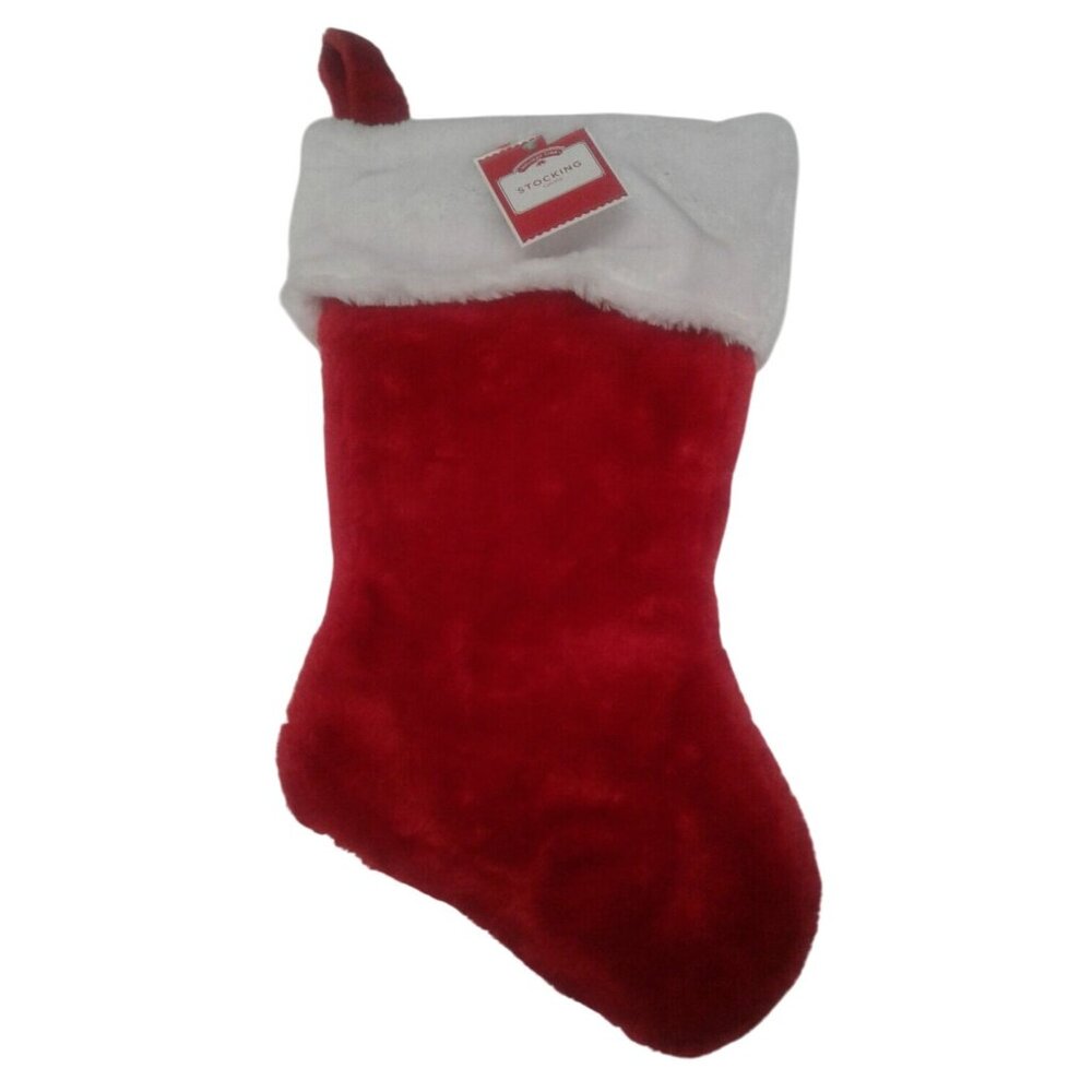 Red Christmas Stocking White Faux Fur Cuff Fluffy Plush Hanging NEW